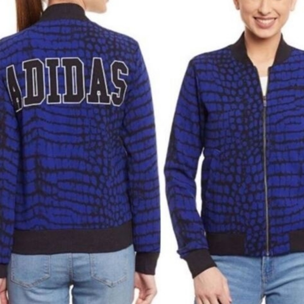 Adidas Snakeskin Rita Bomber Track Jacket Blue Womens Size Large